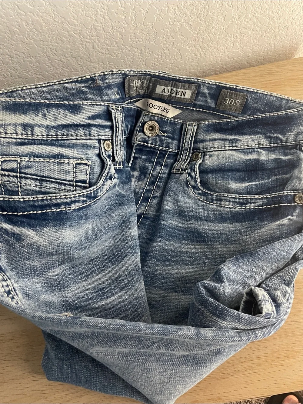 BKE Light Blue Denim Jeans with Contrast Pocket Stitching
